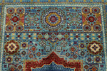 4x6 Blue and Multicolor Turkish Tribal Rug