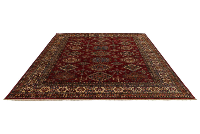 8x10 Red and Ivory Kazak Tribal Rug