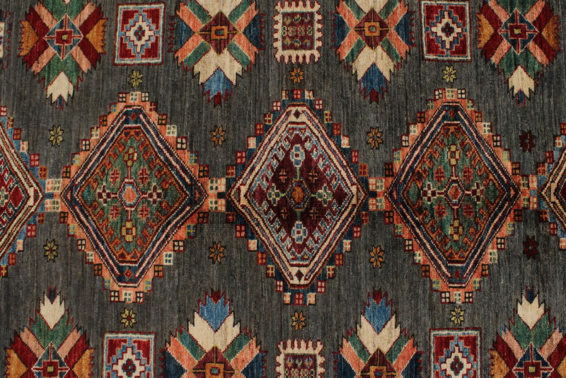 9x12 Brown and Ivory Kazak Tribal Rug