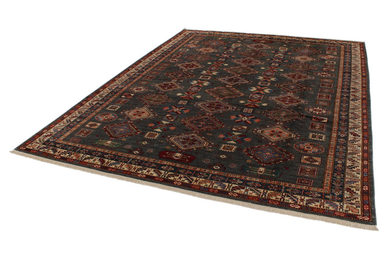 9x12 Brown and Ivory Kazak Tribal Rug