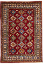 9x13 Red and Ivory Kazak Tribal Rug