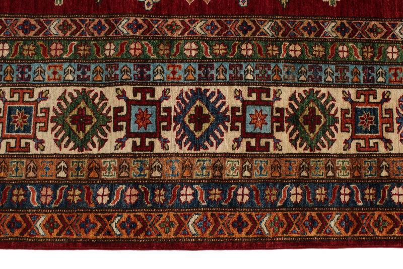 9x13 Red and Ivory Kazak Tribal Rug