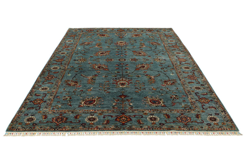 7x10 Light Blue and Multicolor Turkish Tribal Rug