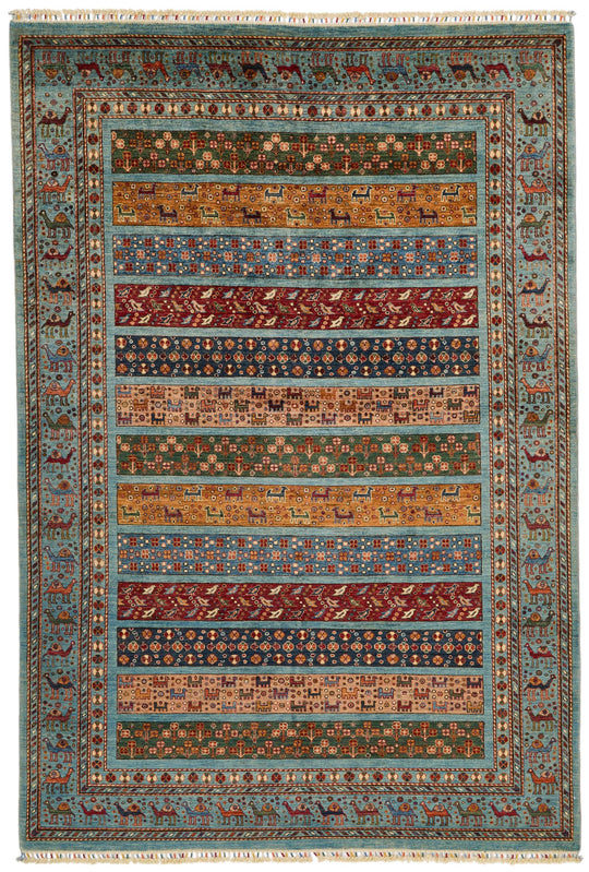 7x10 Light Blue and Multicolor Tribal Rug