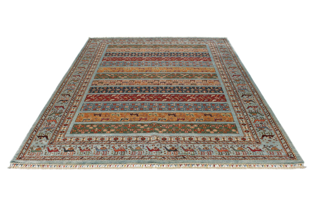 7x10 Light Blue and Multicolor Tribal Rug