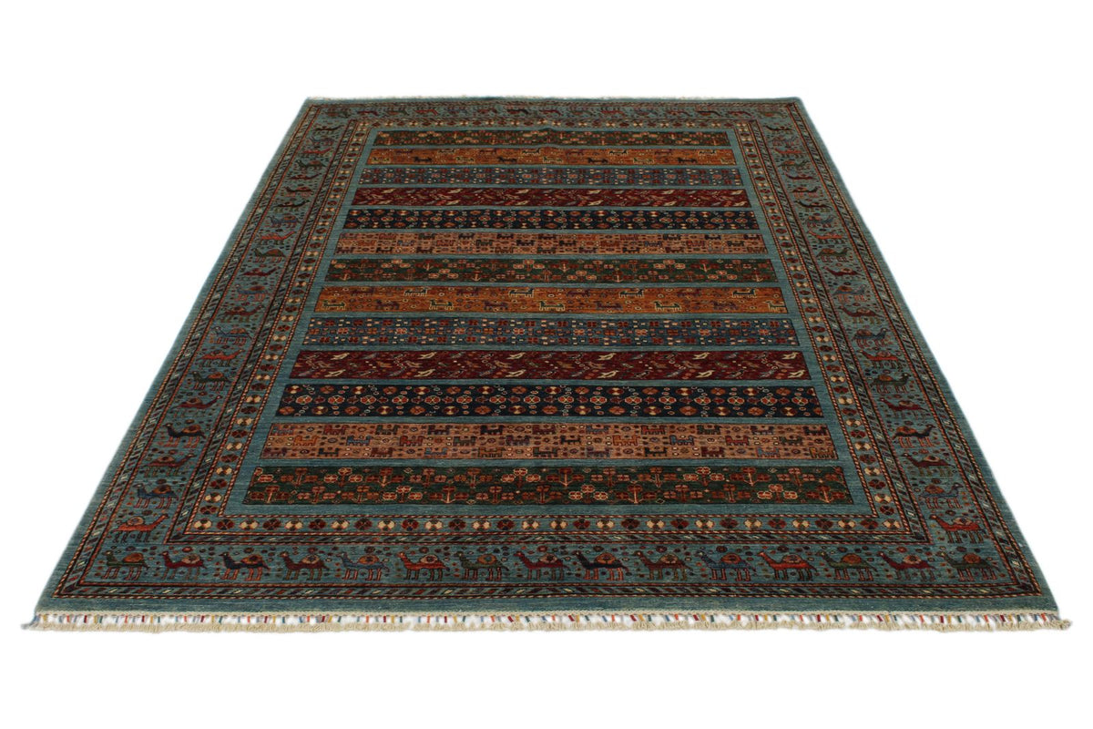 7x10 Light Blue and Multicolor Tribal Rug