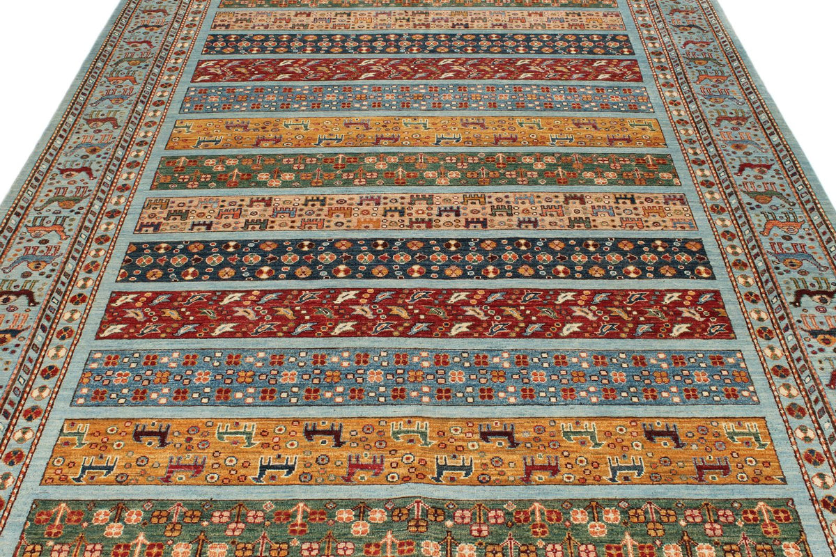 7x10 Light Blue and Multicolor Tribal Rug