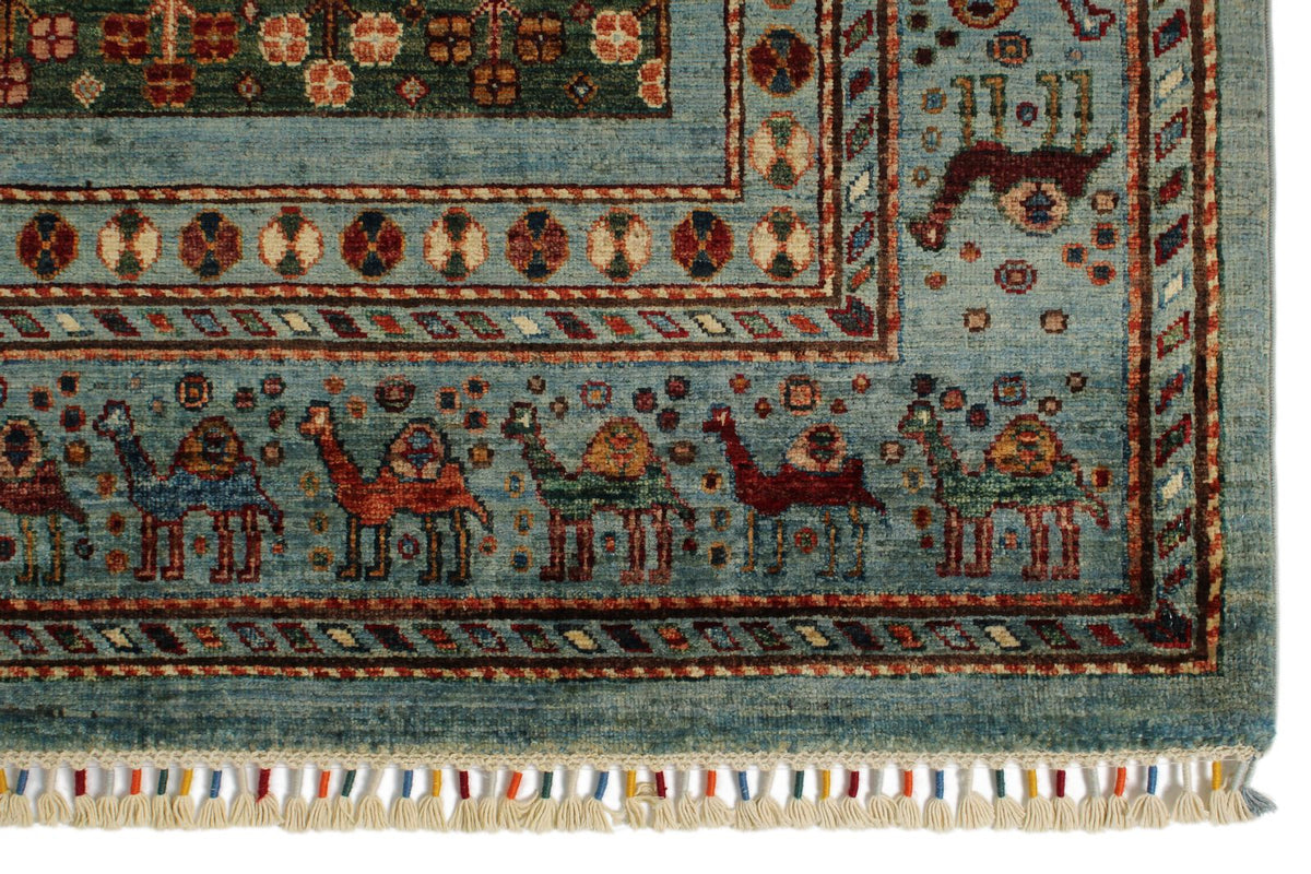 7x10 Light Blue and Multicolor Tribal Rug