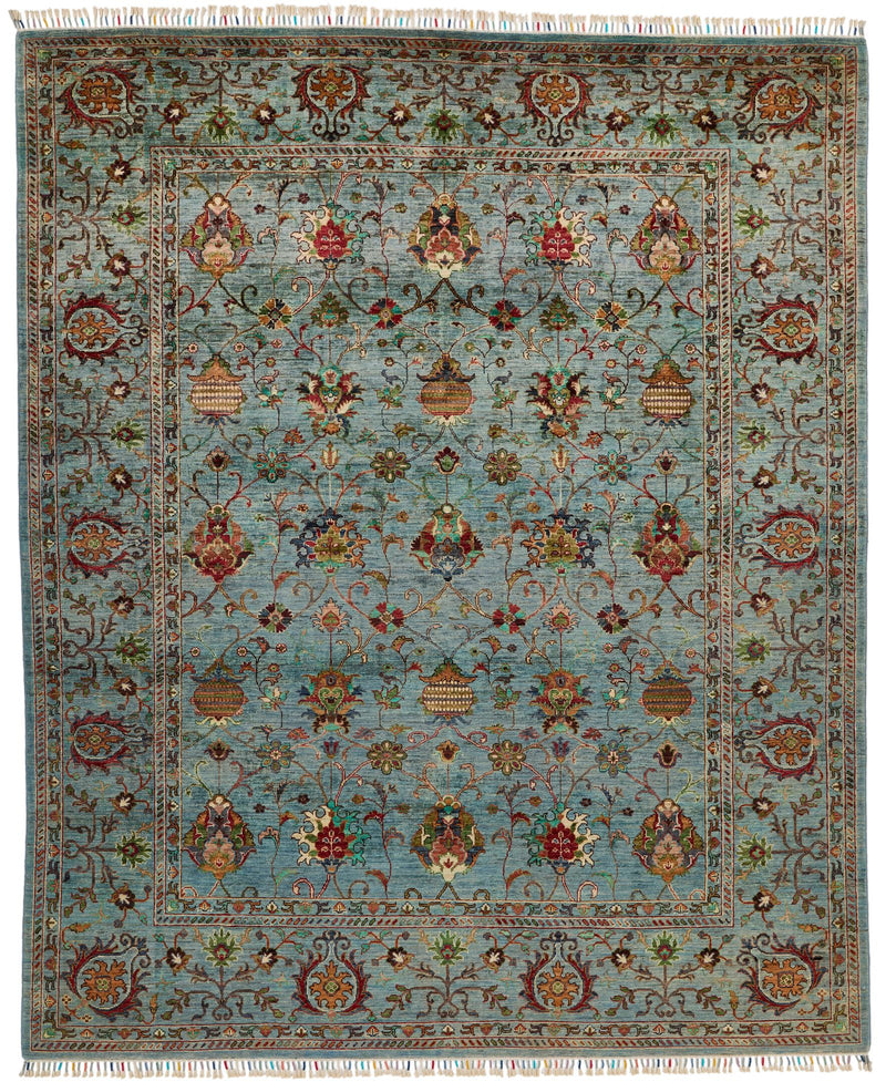 8x10 Light Blue and Multicolor Turkish Tribal Rug