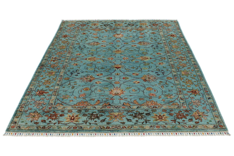 6x8 Blue and Multicolor Tribal Rug