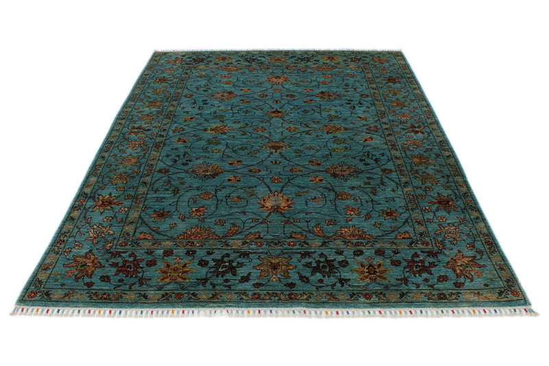 6x8 Blue and Multicolor Tribal Rug