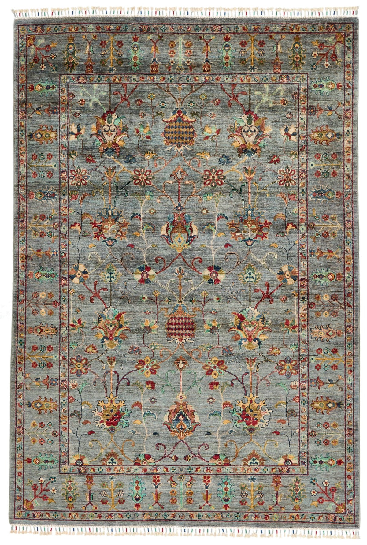 6x8 Gray and Multicolor Turkish Tribal Rug