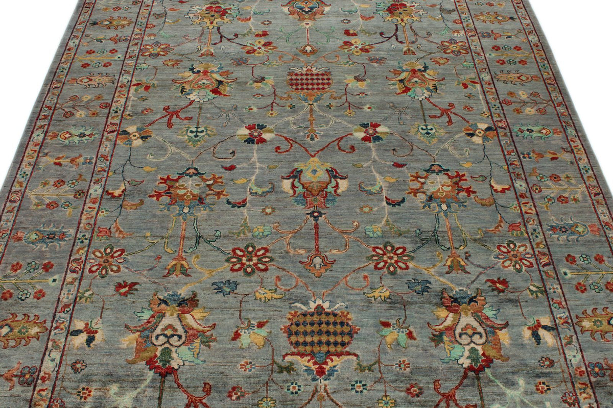 6x8 Gray and Multicolor Turkish Tribal Rug