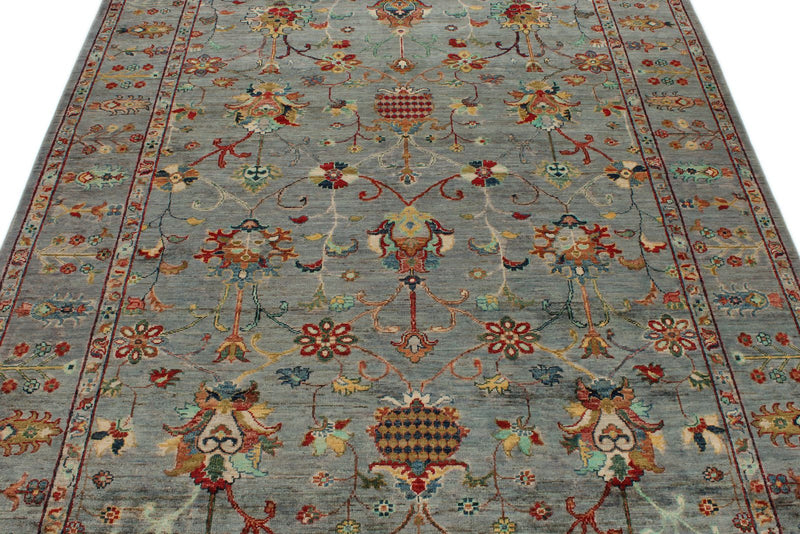 6x8 Gray and Multicolor Turkish Tribal Rug