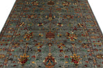 6x8 Gray and Multicolor Turkish Tribal Rug