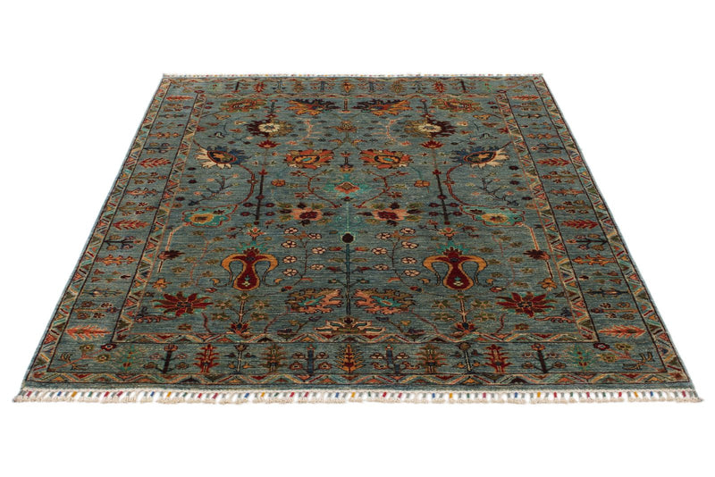 5x7 Gray and Multicolor Turkish Tribal Rug