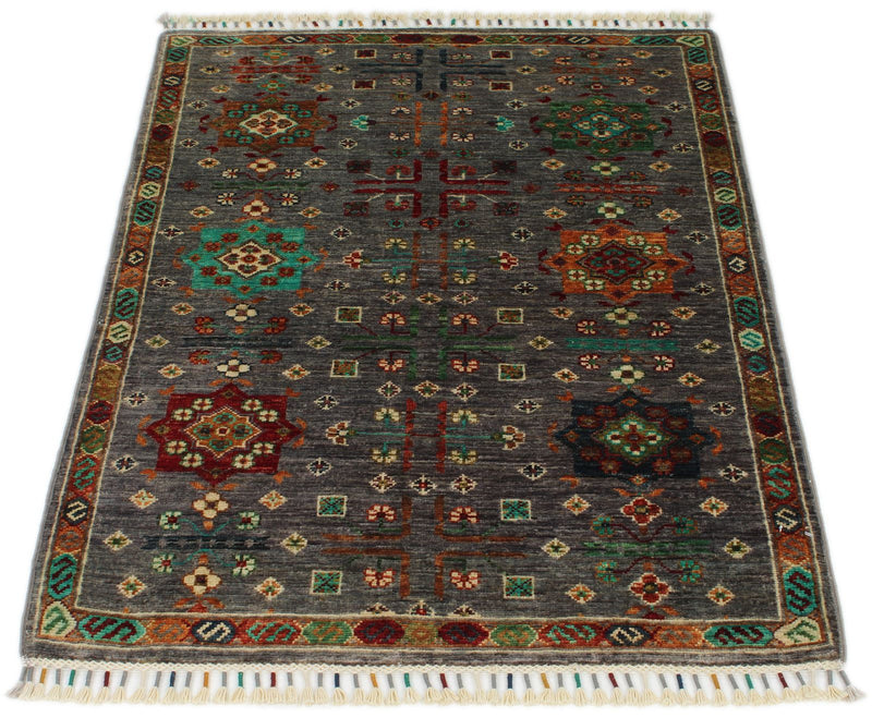 3x4 Gray and Multicolor Anatolian Tribal Rug