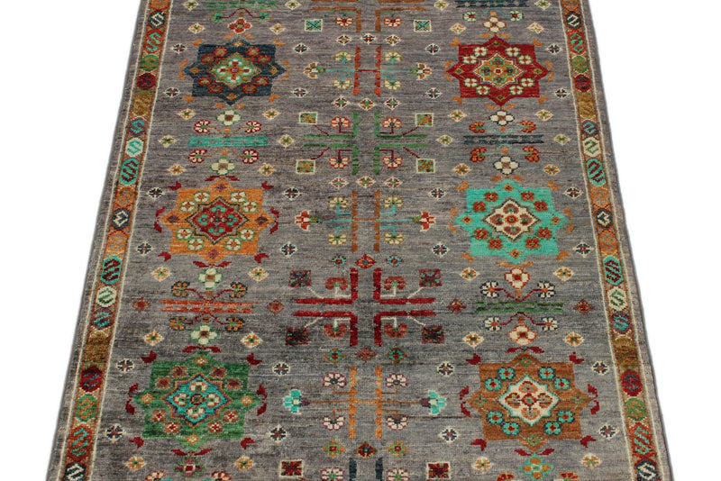 3x4 Gray and Multicolor Anatolian Tribal Rug
