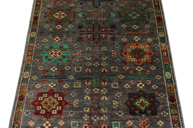 3x4 Gray and Multicolor Anatolian Tribal Rug