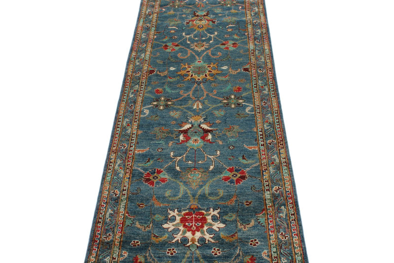 3x10 Blue and Multicolor Turkish Tribal Runner