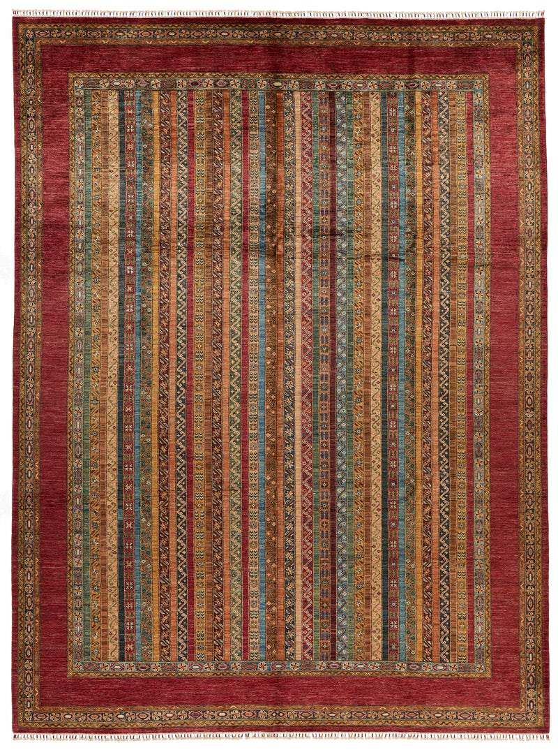 10x13 Multicolor and Red Turkish Tribal Rug