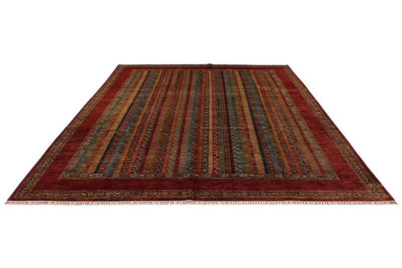 10x13 Multicolor and Red Turkish Tribal Rug