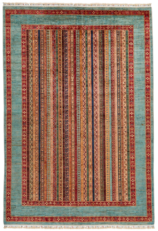 7x10 Multicolor and Light Blue Turkish Tribal Rug