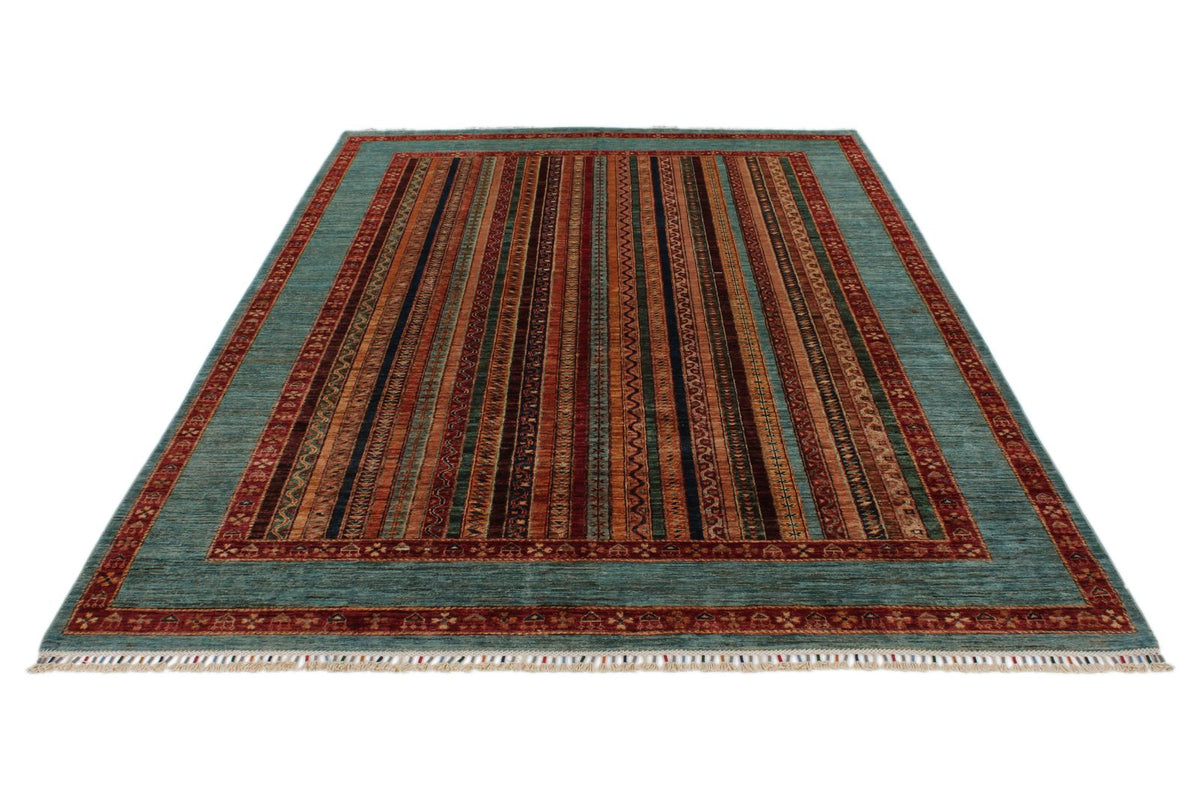 7x10 Multicolor and Light Blue Turkish Tribal Rug
