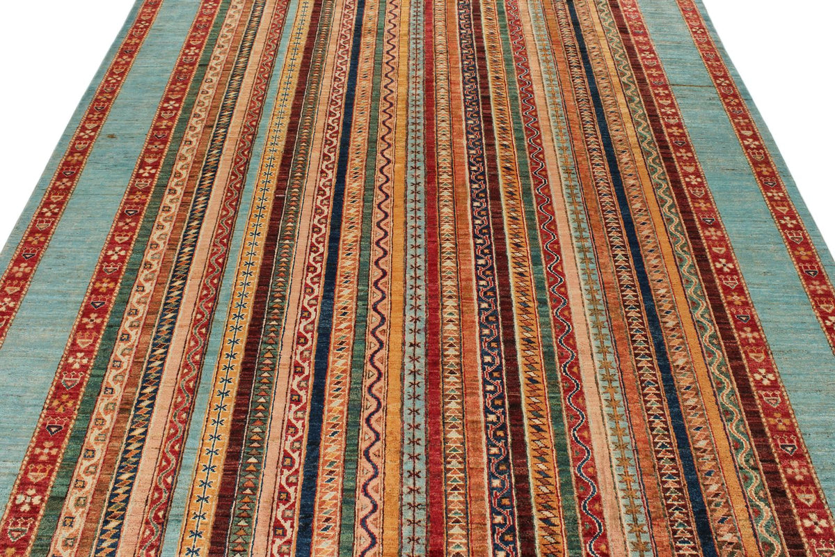 7x10 Multicolor and Light Blue Turkish Tribal Rug