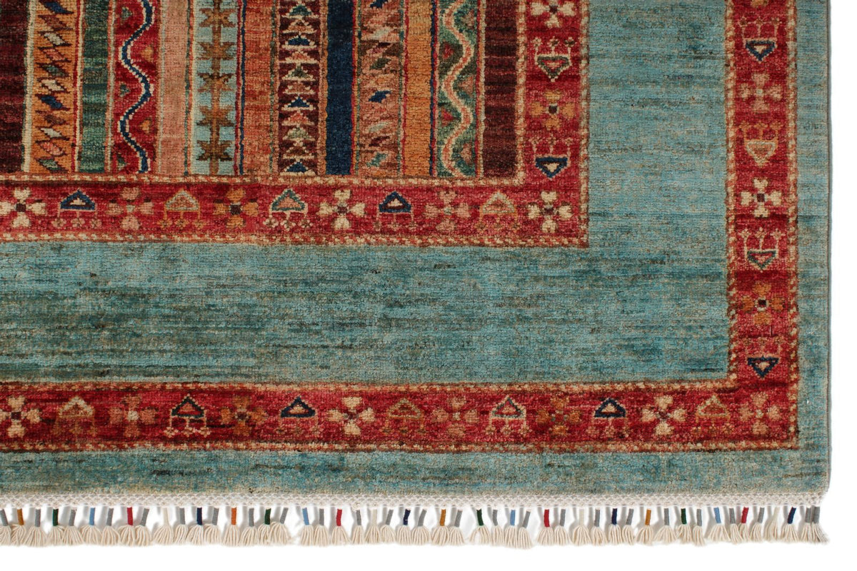 7x10 Multicolor and Light Blue Turkish Tribal Rug