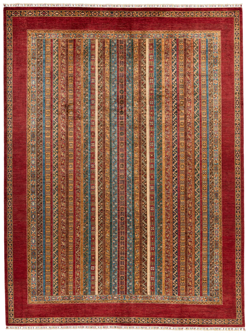 9x12 Red and Multicolor Turkish Tribal Rug