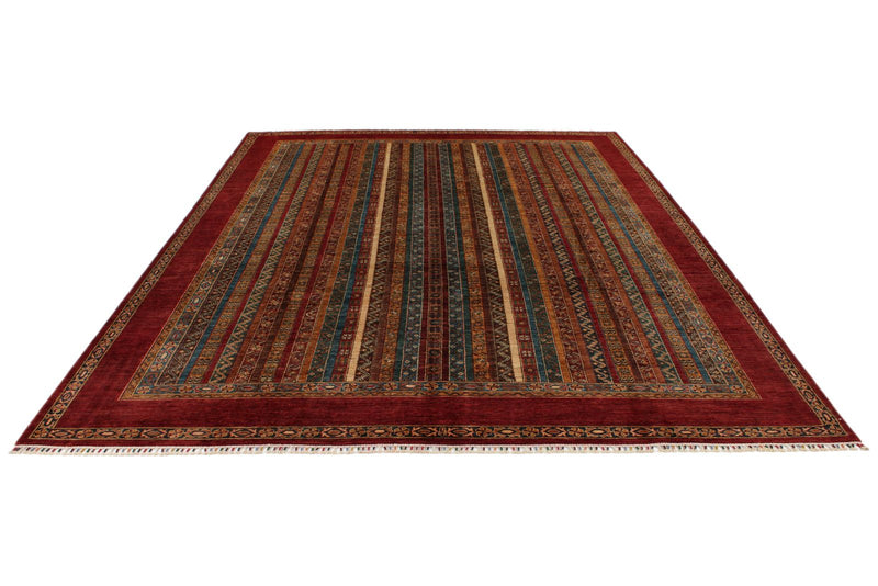 9x12 Red and Multicolor Turkish Tribal Rug