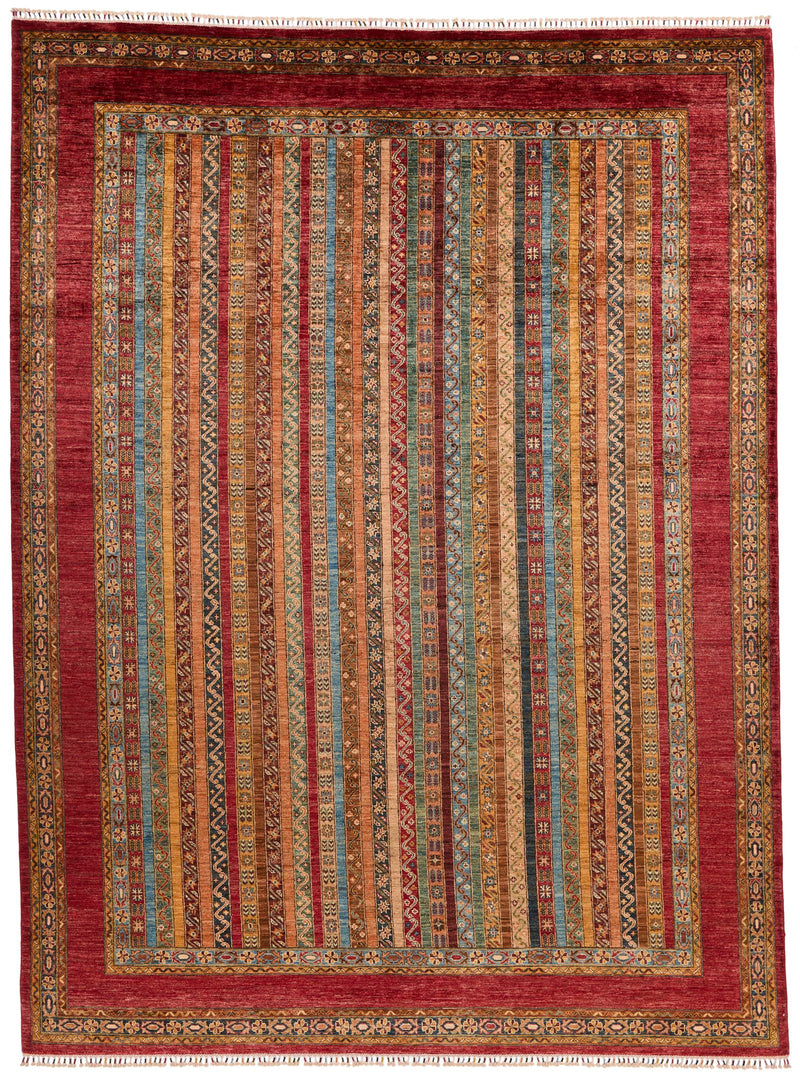 9x12 Multicolor and Red Turkish Tribal Rug