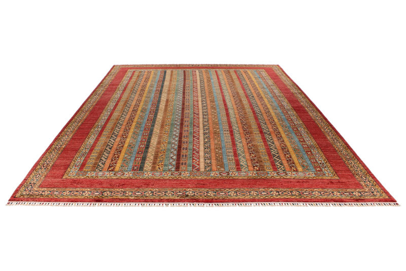 9x12 Multicolor and Red Turkish Tribal Rug