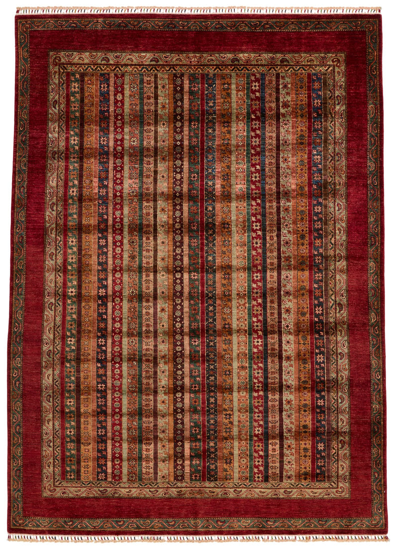 7x10 Red and Multicolor Turkish Tribal Rug