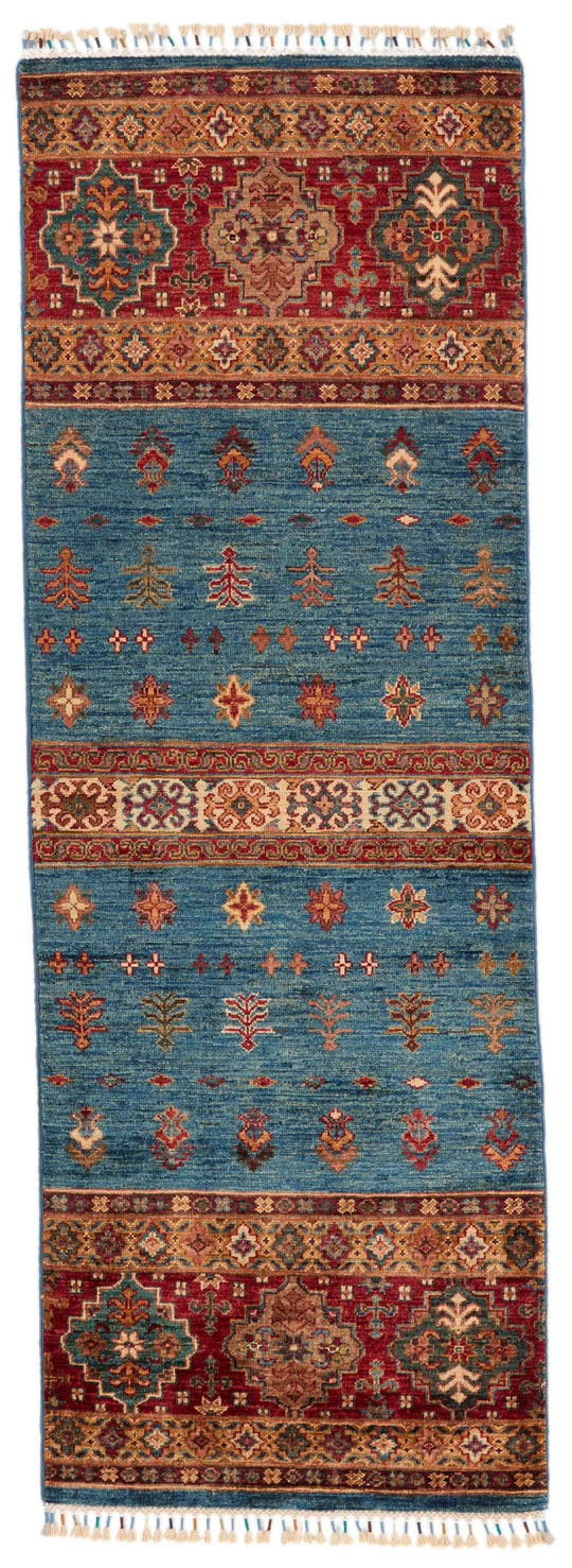 2x7 Light Blue and Multicolor Tribal Runner