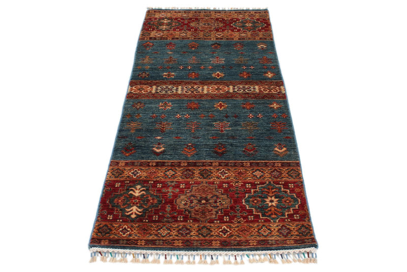 2x7 Light Blue and Multicolor Tribal Runner