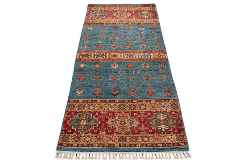 2x7 Light Blue and Multicolor Tribal Runner