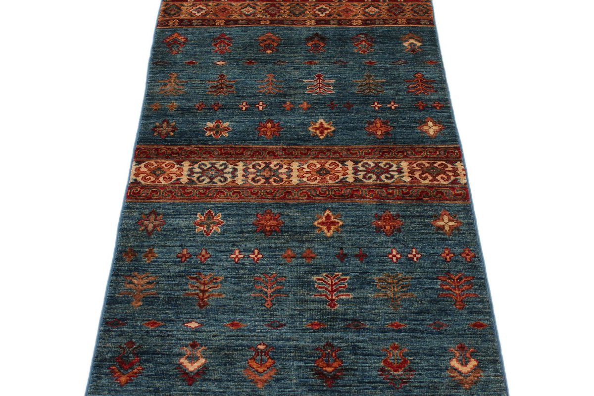 2x7 Light Blue and Multicolor Tribal Runner