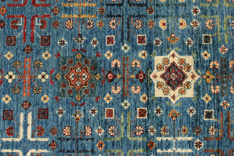 4x6 Light Blue and Multicolor Anatolian Tribal Rug