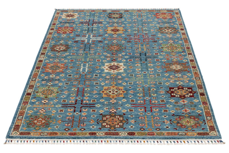 4x6 Light Blue and Multicolor Anatolian Tribal Rug