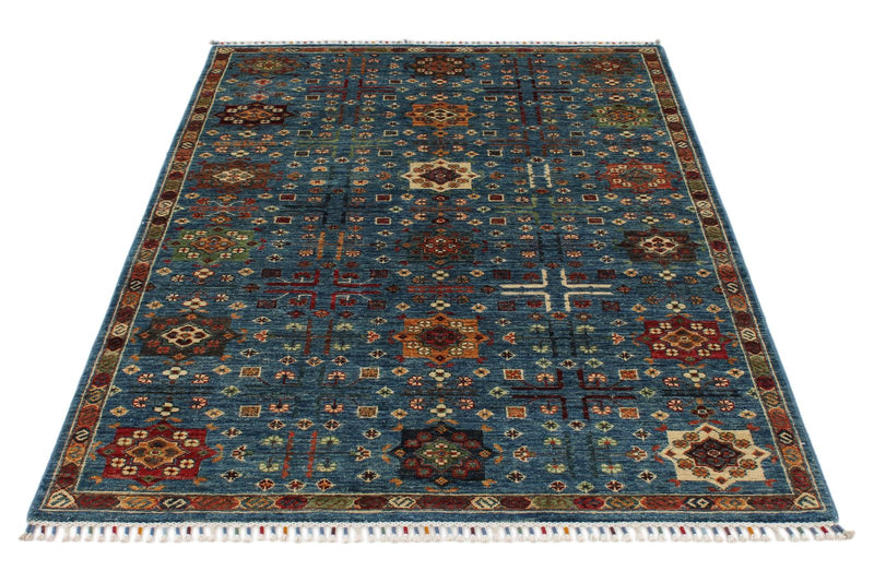 4x6 Light Blue and Multicolor Anatolian Tribal Rug