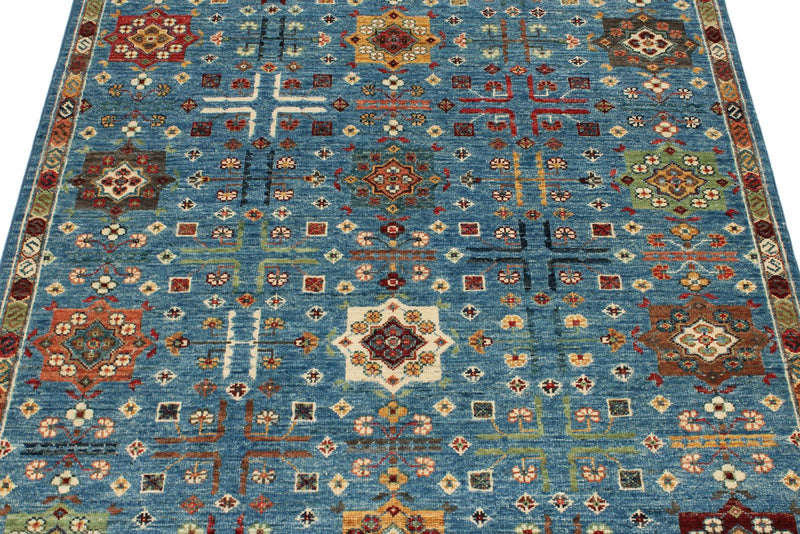 4x6 Light Blue and Multicolor Anatolian Tribal Rug