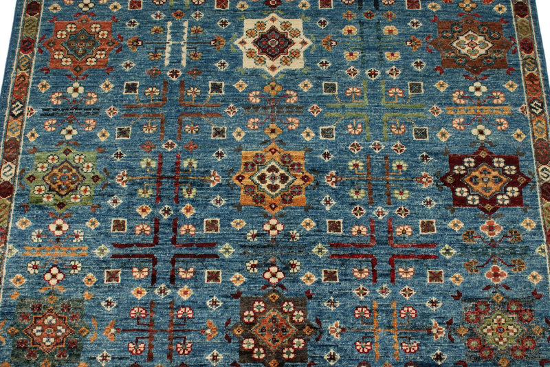 4x6 Light Blue and Multicolor Anatolian Tribal Rug