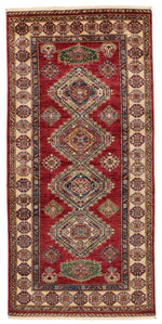 3x7 Red and Ivory Kazak Tribal Runner