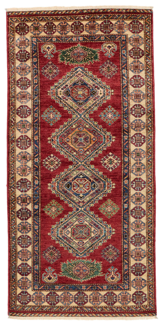 3x7 Red and Ivory Kazak Tribal Runner