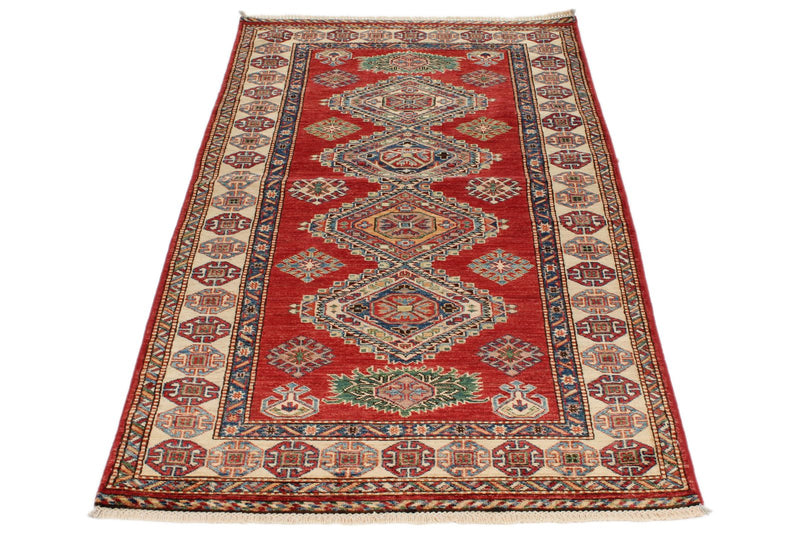3x7 Red and Ivory Kazak Tribal Runner