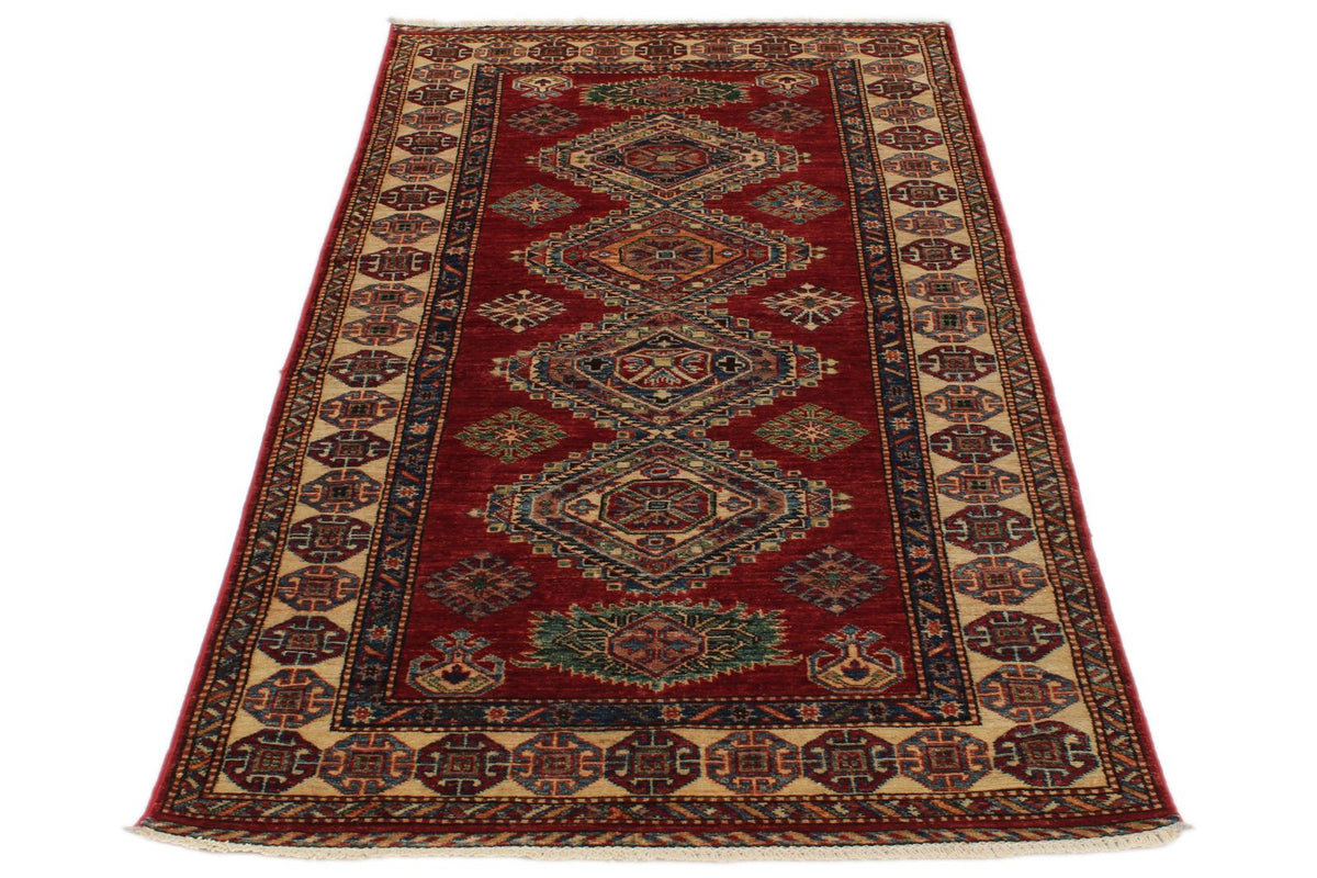 3x7 Red and Ivory Kazak Tribal Runner