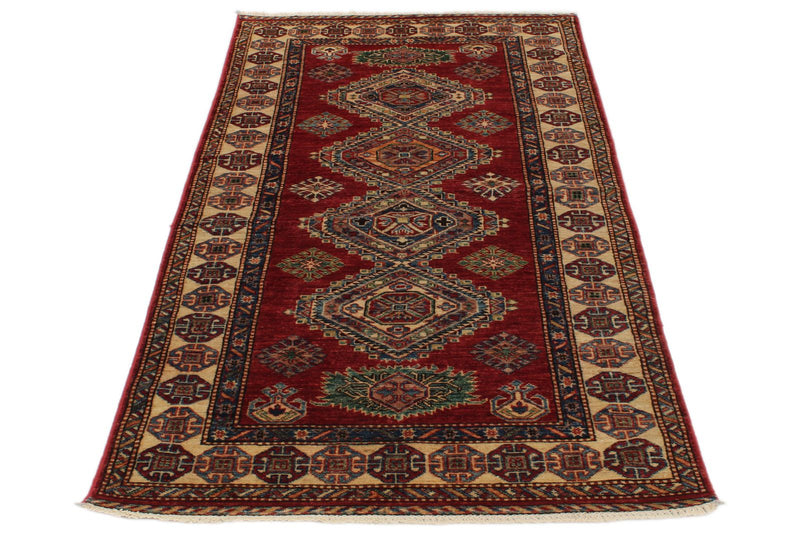 3x7 Red and Ivory Kazak Tribal Runner
