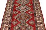 3x7 Red and Ivory Kazak Tribal Runner